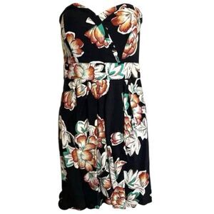 Strapless Floral Mini Dress Rayon Empire Waist Y2K Juniors M Black Date Night 🌸